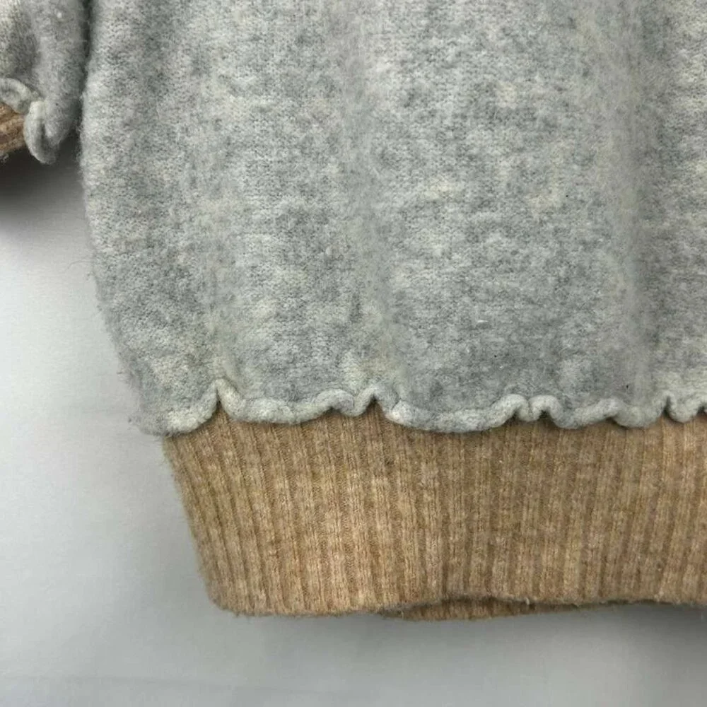 Free People Women's Medium Wool Blend Significant Other Hooded Sweater Gray/Tan - Picture 12 of 16